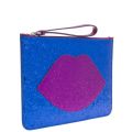Womens Blue/Pink Glitter Lip Grace Clutch 27812 by Lulu Guinness from Hurleys