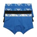 Mens Blue/Black Monogram 3 Pack Trunks 106535 by Emporio Armani from Hurleys