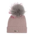 Womens Powder/Grey Pink Rib Hat with Fur Pom 78220 by BKLYN from Hurleys
