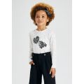Girls Natural/Black Sequin Heart Spot L/s T Shirt 91538 by Mayoral from Hurleys