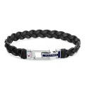 Mens Black Flat Braided Leather Bracelet 100539 by Tommy Hilfiger from Hurleys