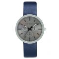 Mens Grey Dial Blue Multifunctional Leather Strap Watch