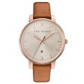 Womens Tan, Rose Gold & Silver Saffiano Leather Strap Watch