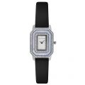 Womens Silver & Black Stoned Bezel & Mother Of Pearl Leather Strap Watch