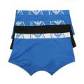 Mens Blue/Black Monogram 3 Pack Trunks 106532 by Emporio Armani from Hurleys