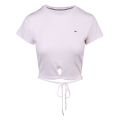 Tommy Jeans T Shirt Womens Ecru Strap Ribbed Front Knotted S/s