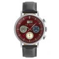 Mens Burgundy Dial Chrono Leather Strap Watch