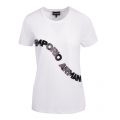 Womens White Sequin Wave Logo S/s T Shirt 55392 by Emporio Armani from Hurleys