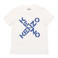 Boys White/Blue Logo Cross S/s T Shirt 92506 by Kenzo from Hurleys