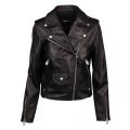 Womens Black Baya-R Leather Biker Jacket