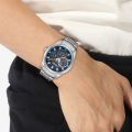 Mens Silver/Blue Skeleton Bracelet Watch