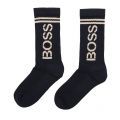 Mens Dark Blue/Gold QS Rib Shine Logo Socks 98592 by BOSS from Hurleys