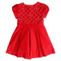 Girls Red Embroidered Velvet Dress