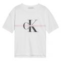 Girls Bright White Monogram Stripe S/s T Shirt 56089 by Calvin Klein from Hurleys