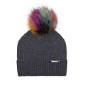 Womens Charcoal/Rainbow Bobble Hat with Fur Pom 98668 by BKLYN from Hurleys