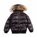Girls Black Aviator Shiny Fur Hooded Jacket 78867 by Pyrenex from Hurleys