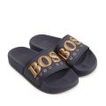 Boys Navy Triple Gold Slides (30-41) 87025 by BOSS from Hurleys