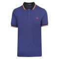 Mens Medieval Blue Contrast Ribbed S/s Polo Shirt 47669 by Fred Perry from Hurleys