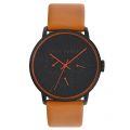 Mens Black & Tan Multifunction Movement Leather Strap Watch