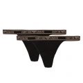 Womens Black Logo Band 2 Pack Thongs 93102 by Emporio Armani Bodywear from Hurleys