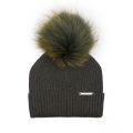 Womens Army Green/Lizard Bobble Hat with Fur Pom 98673 by BKLYN from Hurleys