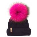 Womens Navy & Fuchsia Wool Hat With Changeable Fur Pom 15845 by BKLYN from Hurleys
