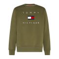 Mens Utility Olive Tommy Flag Crew Sweat Top 83075 by Tommy Hilfiger from Hurleys