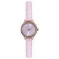 Womens Pink Stoned Bezel Sunray Dial Leather Strap Watch