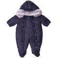 Baby Navy Fur Lined Hooded Snowsuit