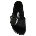 Womens Black Leather Oiled Madrid Big Buckle Shearling Sandals