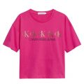 Girls Hot Magenta Repeat Foil Logo Boxy S/s T Shirt 87072 by Calvin Klein from Hurleys