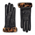 Womens Black/Leopard Faux Fur Tech Leather Gloves 100731 by UGG from Hurleys