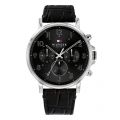 Mens Silver/Black Leather Watch 44213 by Tommy Hilfiger from Hurleys
