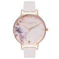Womens Blush & Rose Gold Watercolour Florals Big Dial Watch 26053 by Olivia Burton from Hurleys