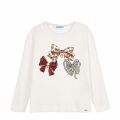 Girls Cream Printed Bows L/s T Shirt 74976 by Mayoral from Hurleys