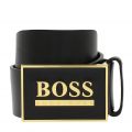 Mens Black/Gold Icon Plaque Belt 84872 by BOSS from Hurleys