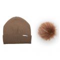 Womens Coffee/Brown White Tips Bobble Hat with Fur Pom 98662 by BKLYN from Hurleys