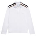Kids White Stripe L/s Polo Shirt 111184 by BOSS from Hurleys