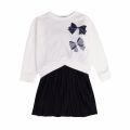 Girls Cream/Navy Bows + Pleated Skirt Dress 74970 by Mayoral from Hurleys
