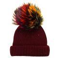 Bklyn Womens Maroon & Rainbow Merino Wool Hat With Changeable Pom