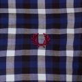 Mens Mid Blue Herringbone Gingham L/s Shirt 59193 by Fred Perry from Hurleys