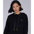 Womens Black Hairpin Overlayer Hooded Sweat Top