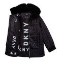 Girls Black Quilted Hooded Zip Through Coat