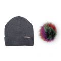 Womens Charcoal/Rainbow Bobble Hat with Fur Pom 98666 by BKLYN from Hurleys