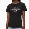 Womens Black Metallic Mesh CK Slim S/s T Shirt 60125 by Calvin Klein from Hurleys