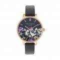 Womens Black & Rose Gold Floral Print Dial Leather Watch 10100 by Ted Baker from Hurleys