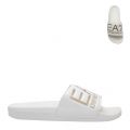 Womens Shiny White/Rose Gold Branded Slides 86190 by EA7 from Hurleys