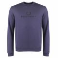 Mens Washed Navy Embroidered Crew Neck Sweat Top 32025 by Fred Perry from Hurleys