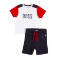 Boys White/Navy Logo T Shirt & Shorts Set 87126 by BOSS from Hurleys