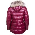 Womens Burgundy Authentic Fur Hooded Shiny Jacket